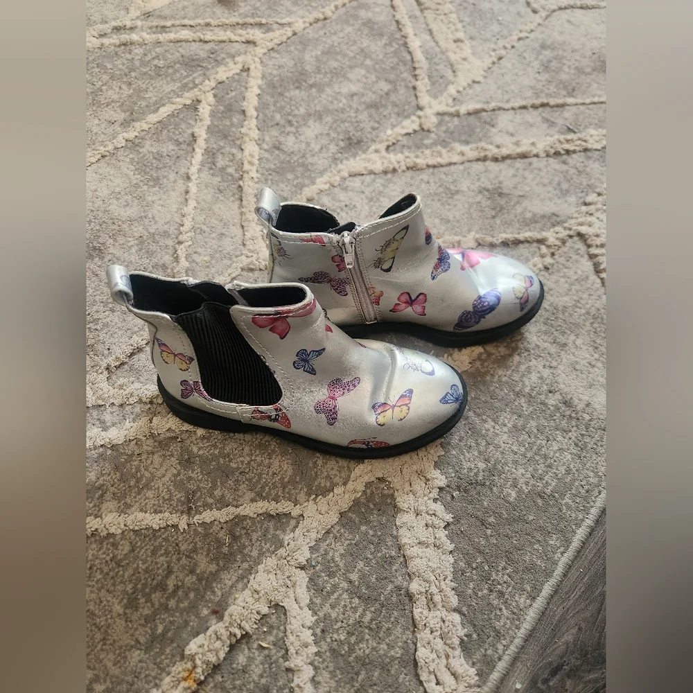 Madden NYC Silver Ankle Boots with Butterfly Print